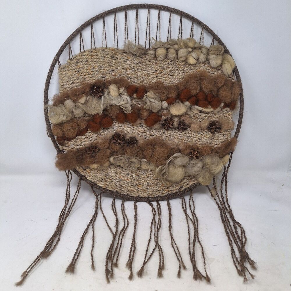 Handmade Boho Woven Wool Natural Fiber Art Hoop Wall Hanging Macrame Decor